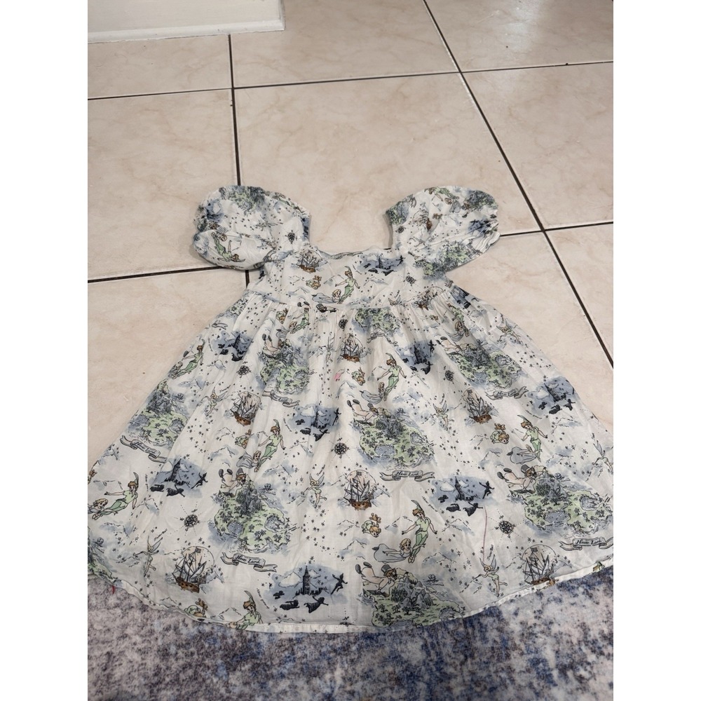 Disney Janie and Jack Girls Size 7 Dress Tinker Bell Fairy Print Puff Sleeves